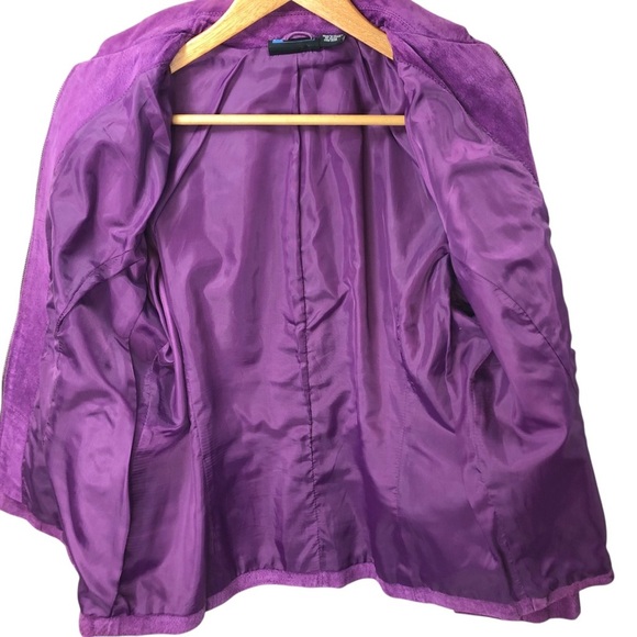 Vintage 90's Y2K Suede Leather Jacket Womens L Purple Retro Grunge Casual Preppy - Picture 6 of 7